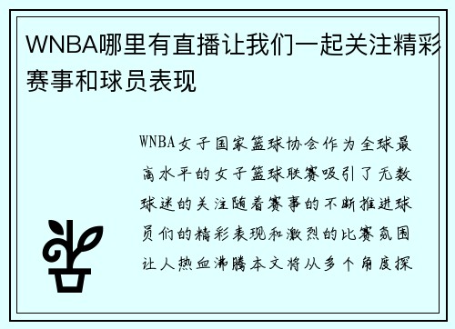 WNBA哪里有直播让我们一起关注精彩赛事和球员表现